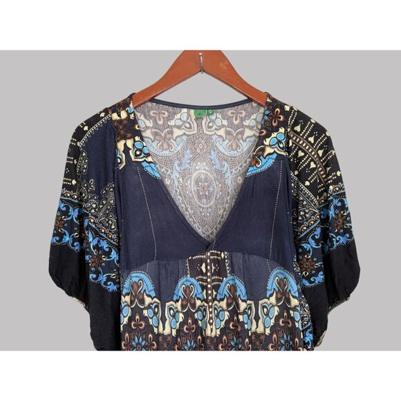 Farm Rio Boho Maxi Dress Vibrant Paisley & Floral Print Deep V-Neck Relaxed Fit - Picture 2 of 8